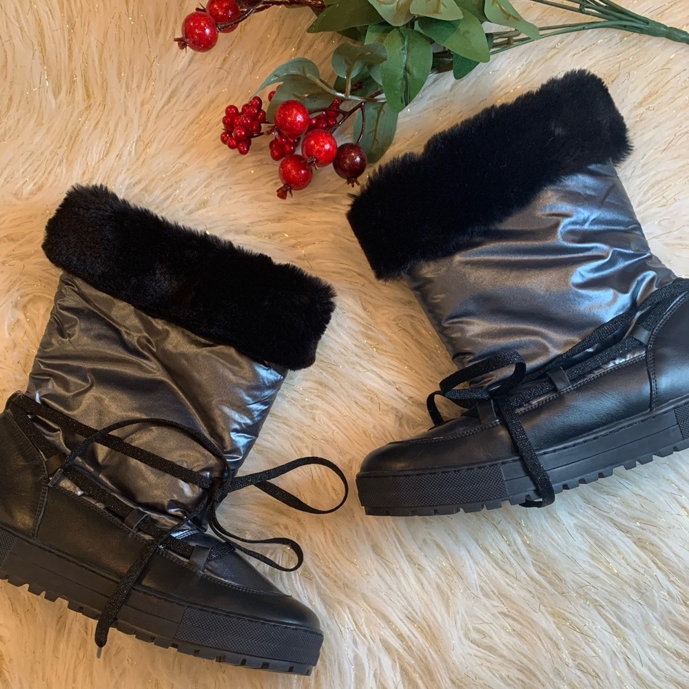 Naturino Rain Step Kid’s Black Faux Fur Polyamide Rain Boots
